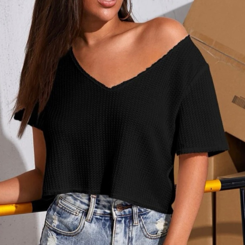 Oversized Waffle Knit Cropped Tee